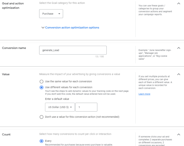 Google Purchase Conversion Setup